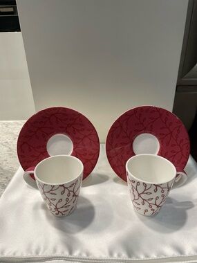 Villeroy & Boch Caffe Club Floral Berry Set of 2 Expresso Cups and Saucers